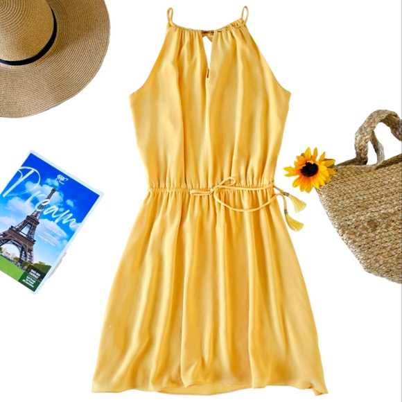 White House Black Market Dresses & Skirts - White House Black Market Women's Mini Dress Size 4 Yellow Halter Flowy Spring